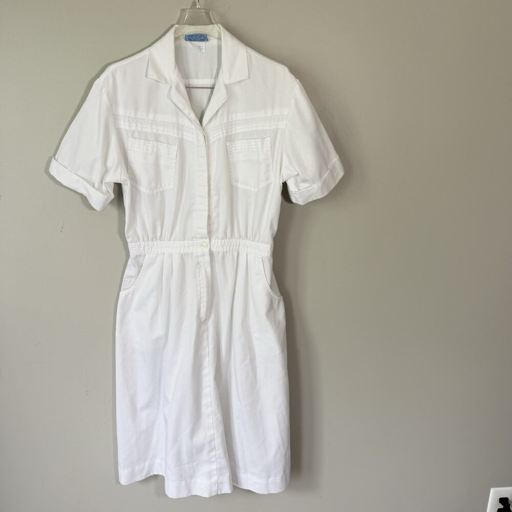 Vtg 50s 60s 70s Nurse Waitress White Swan Uniform Dress Size M Pockets READ